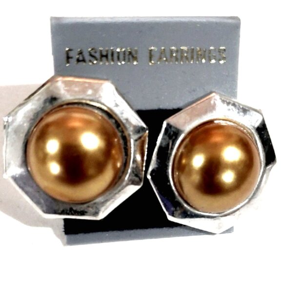 Octagon Dual tone Silver & Gold  Earrings - Elegant 1" Fashion Jewelry for Women - Picture 1 of 8